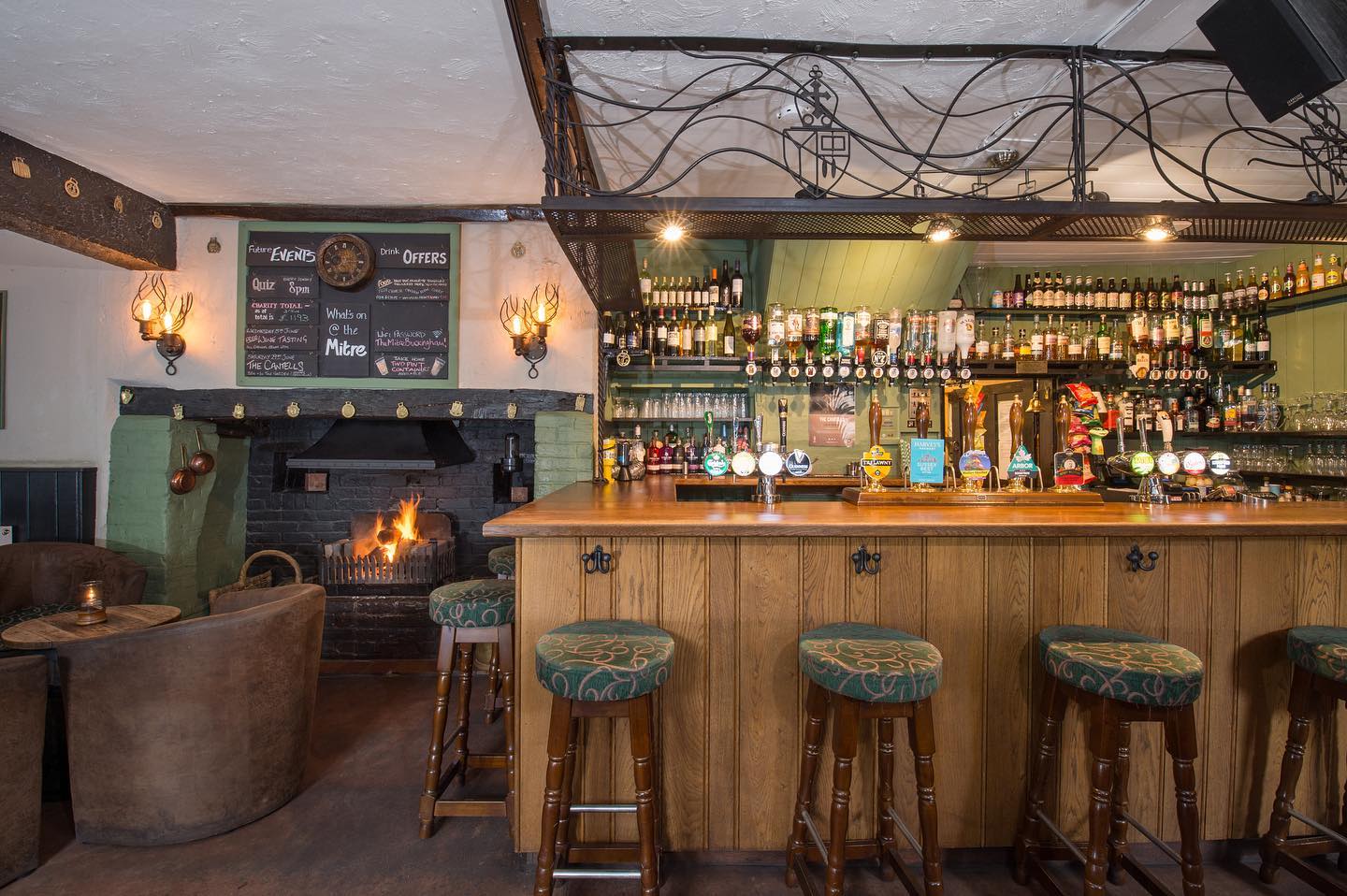 Oak Bar and Open Fire at The Mitre Pub in Buckingham